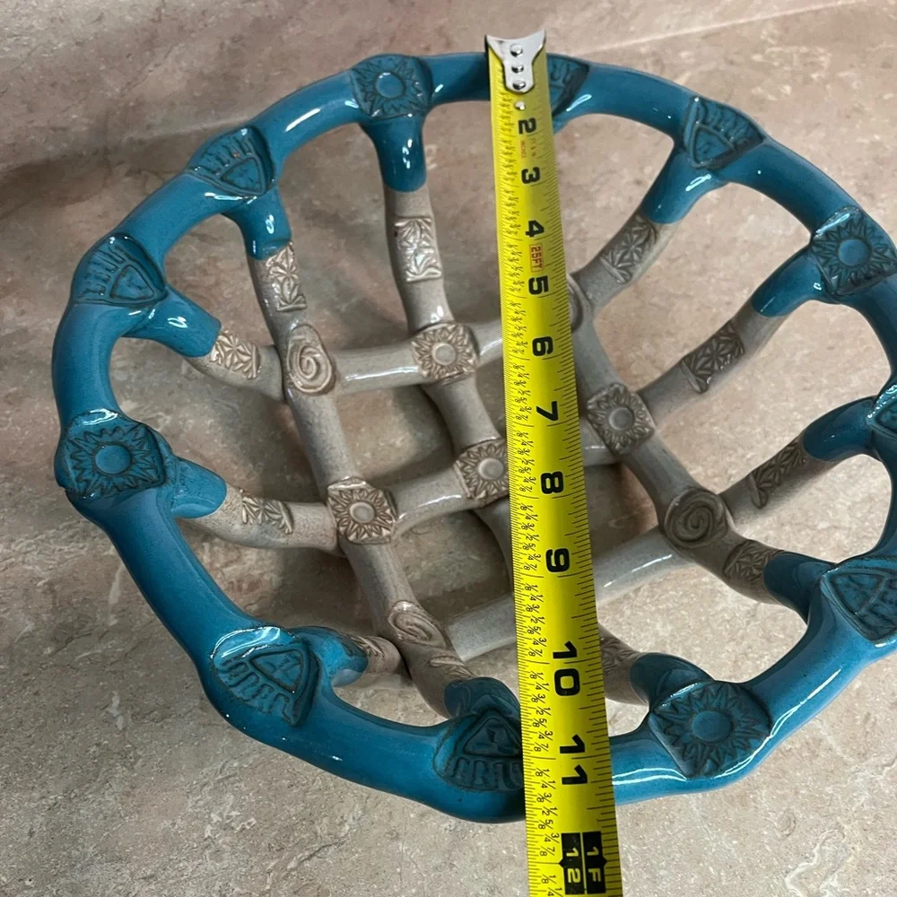 Teal Ceramic Lattice Fruit Bowl